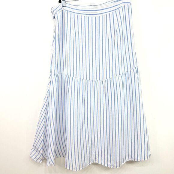 LOFT Cream Light Blue Vertical Stripe Linen Side Tie Front Wrap Skirt NEW - Picture 8 of 14
